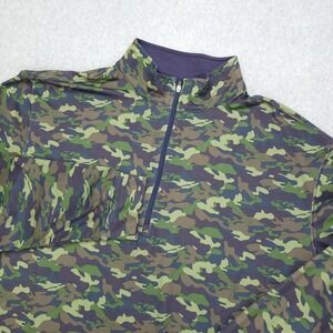 Straight Down 1/4 Zip Golf Pullover Men's XXL  Green Camo Light Weight Polyester